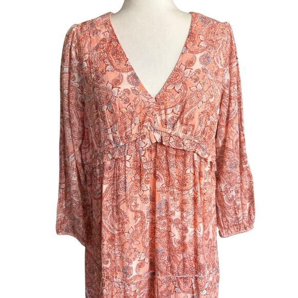 Rachel Zoe Maxi Dress Womens M Peach Paisley Floral Tiered Cottagecore Flowy - Picture 2 of 10